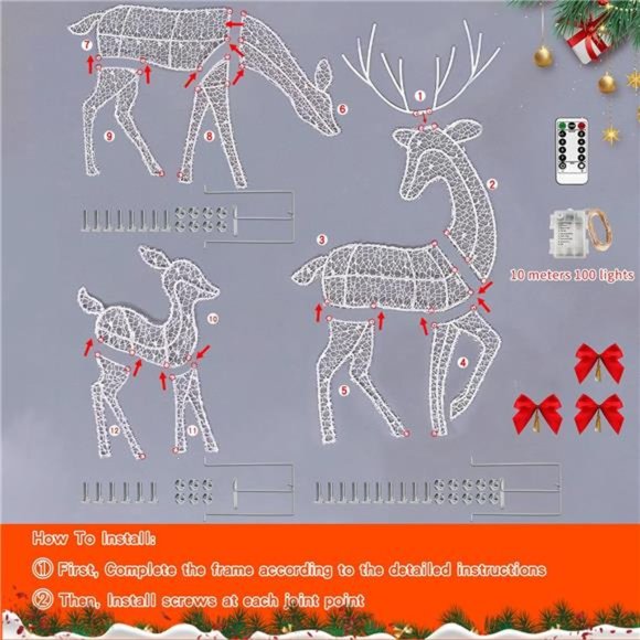 Christmas Decorations Outdoor Set of 3 Light Up Reindeer,  (Warm Light) - Picture 6 of 6